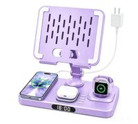 Stazione di ricarica da 30 W per prodotti Apple, caricabatterie wireless pieghevole con display dell'orologio e luce a 7 colori, ricarica cablata per stazione di ricarica iPad/tablet per iPhone17, per