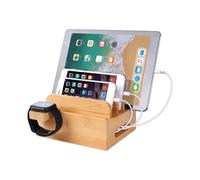 Stazione di Ricarica In Legno di Bambù per Auricolari, Docking Station da Scrivania, Organizer Elettronico per Cellulare e Tablet