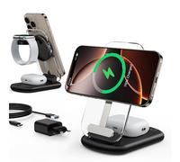 Stazione di ricarica induttiva, caricabatterie Mag Safe, 3 in 1, compatibile con iPhone 17, 16, 15, 14, 13, 12 Pro Max/Air/Plus/Pro, caricatore wireless da 15 W, pieghevole per Apple Watch10/9