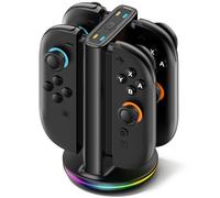 Stazione di Ricarica per Controller Switch 2, Dock di Ricarica in Qualsiasi Direzione per Joy-con 2 con 9 Modalità di Luci, Kit di Accessori per Switch 2 con 4 Porte Magnetiche di Ricarica Rapida Cavi