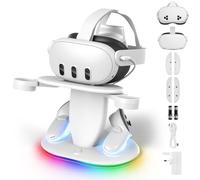 Stazione di ricarica per Meta Quest 2 3 3S Stazione di ricarica magnetica per cuffie e controller VR Oculus Quest 2/3/3S Supporto accessori con RGB e 2 batterie ricaricabili da 2100 mAh e adattatore