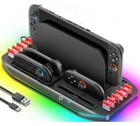 Stazione di Ricarica per Switch 2 per 4 Controller Joy-Con 2, Base per Nintendo Switch 2 può Contenere Dock TV Switch2 & 12 Cartucce di Gioco, Organizer per Accessori Switch2