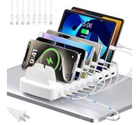 Stazione di ricarica rapida da 510 W per più dispositivi, stazione di ricarica USB C a 10 porte con materiale ignifugo e 8 cavi per iPhone, Android, iPad, tablet, scrivania per ufficio familiare