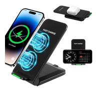 Stazione di ricarica rapida wireless da 15 W pieghevole adattivo LED wireless per iPhone 16 15 14 13 12 11 9 8 XR Samsung Galaxy S22 S21 e telefoni abilitati Qi per uso domestico e ufficio