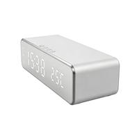 Stazione di ricarica senza fili con display a LED, lega di alluminio, 6,3" x 3in x 1,6", argento, orologio e termometro, schermo lucido, caricatore wireless da tavolo multifunzione