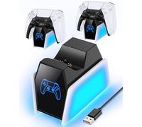Stazione di Ricarica Singola per Controller PS5 Dualsense e Edge, Base Ricarica Dualsense PS5 con Display a LED, Caricatore Joystick PS5 Accessori PS5 con Cavo di Alimentazione Incorporato, 2 Pezzi