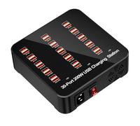 Stazione di Ricarica USB 60 Porte 300W Nero Caricabatterie Rapido Multiporta per Smartphone Computer Portatile Tablet Viaggio Ufficio Casa Camera Hotel Ingresso 16,5x16.5x5.12 Cm