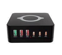 Stazione Di Ricarica USB Da 140 W A 6 Porte Supporto Wireless Veloce QC PD3.0 Rapida 65 For Tablet Portatile(Black)