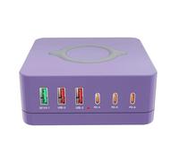 Stazione Di Ricarica USB Da 140 W A 6 Porte Supporto Wireless Veloce QC PD3.0 Rapida 65 For Tablet Portatile(Purple)