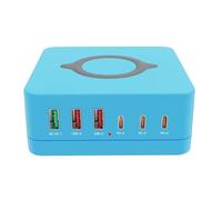 Stazione Di Ricarica USB Da 140 W A 6 Porte Supporto Wireless Veloce QC PD3.0 Rapida 65 For Tablet Portatile(Blue)