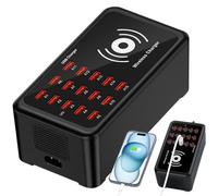 Stazione di ricarica USB - Hub di alimentazione per computer portatile - Stazione di ricarica wireless portatile intelligente 100 W con 15 porte per orologio computer portatile per smartphone e casa