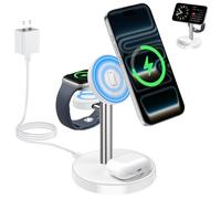 Stazione di ricarica wireless 3 in 1 2026 compatibile con MagSafe, supporto magnetico veloce per Apple iPhone 17 16 15 14 13 12 iWatch AirPods Pro 4 3 2, bianco argento