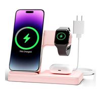 Stazione di ricarica wireless 3 in 1 per Apple iPhone 17 16e 16 15 14 Pro Max 13 12 - Watch 11 10 9 8 7 6 5 4 3 2 SE e Ultra Series - AirPods 4 3 Pro, rosa