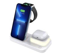Stazione di Ricarica Wireless,Dikkar Caricabatterie Wireless 4 in 1 con Luce Notturna Compatibile con iPhone 12/11,Dock di Ricarica Wireless Pieghevole Compatibile con Apple Watch 7-1 Airpods (Bianco)