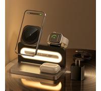 Stazione di ricarica wireless magnetica 3 in 1 per dispositivi Apple, supporto da viaggio veloce pieghevole e sicuro con luce notturna per iPhone 16 15 14 13 12 Series, Apple Watch/AirPods Pro