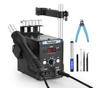 Stazione di rilavorazione ad aria calda, stazione di saldatura SMD con set di pistole termiche, supporto regolabile per pistola ad aria calda, display a schermo LED temperatura Stazione ad aria calda
