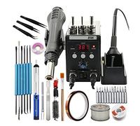 Stazione di Saldatura, 8586 Soldering Station Digital Display Temperature Adjustable 2 In 1 Hot Air Gun Electric Soldering Iron Welding Repair(Set-5)