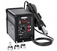 Stazione di Saldatura ad Aria Calda da 700 W, 858D Hot Air Rework Station con Display LED, 3 Ugelli, Temperatura Regolabile da 100 a 450 °C, Stazione Dissaldante SMD per Fai da Te, Ritocchi e Ripara