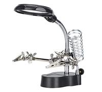 Stazione di saldatura per ingrandimento luce a LED, supporto in vetro di ingrandimento desktop con morsetto ausiliario e clip di alligatore