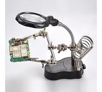 Stazione di Saldatura per Lente D'ingrandimento Helping Hands, Lente D'ingrandimento 4X Illuminata a 2 LED Professionale con Clip Ausiliarie di Supporto Regolabile per Progetti in Miniatura, Modellism