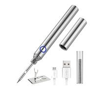 Stazione di Saldatura, Saldatore wireless da 15 W, kit mini saldatore portatile ricaricabile USB, strumenti di saldatura for riparazione microelettronica con coperchio(Silver- Tip B)