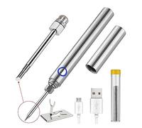 Stazione di Saldatura, Saldatore wireless da 15 W USB ricaricabile, mini saldatore portatile, kit strumenti di saldatura for riparazione microelettronica con coperchio(Silver- Tip C)