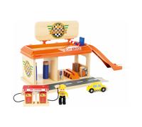 Stazione di servizio e autofficina in legno per bambini con accessori