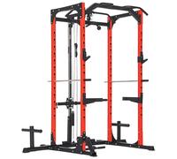 Stazione Fitness 191x153x205 cm Bilanciere Trazioni e Dip in Acciaio Rosso e Nero