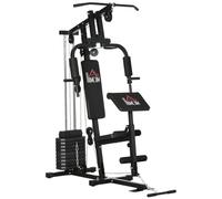 Stazione Fitness Multifunzione Power Tower 135x103x210 cm con Pesi fino 45kg e Panca Imbottita Nera