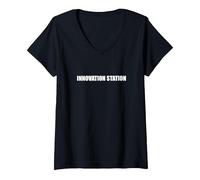 Stazione Innovazione Maglietta con Collo a V, Donna, Nero, L