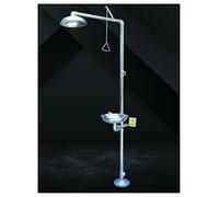 Stazione lavaocchi di emergenza 2 in 1 con doccia a spruzzo rivestita in acciaio inox 304, fornitura di soccorso di emergenza combinata con vasca in ABS(Silver,Without cover)