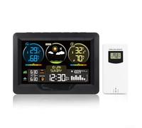 Stazione meteo con schermo a colori con visualizzazione temperatura e umidità, ora alba e tramonto per 251 città, calendario e doppia sveglia