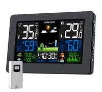 Stazione Meteo con Sensore Esterno, Barometro Digitale LCD Wireless a Colori DCF, Sveglia, Fase Lunare, Previsioni Meteo, Retroilluminazione Regolabile