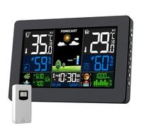 Stazione Meteo con Sensore Esterno, Barometro Digitale LCD Wireless a Colori DCF, Sveglia, Fase Lunare, Previsioni Meteo, Retroilluminazione Regolabile