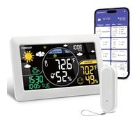Stazione meteo con sensore esterno, display a colori con grandi numeri di temperatura interna ed esterna, previsioni meteo in tempo reale, indicatore di gravità dell'aria, controllo app mobile