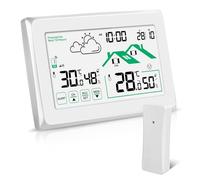 Stazione Meteo con Sensore Esterno, Termometro Digitale Igrometro per Interni ed Esterni, Schermo LCD con Retroilluminazione 12/24 ore Previsioni Meteo Automatiche per Ufficio Casa Camera da Letto