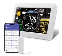 Stazione Meteo con Sensore Esterno, Termometro Digitale Senza Fili con Display a Colori, Previsioni del Tempo, Temperatura, Umidità, Sveglia con Funzione Snooze, Pressione dell'aria
