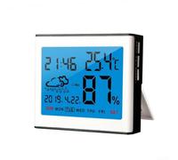 Stazione meteo digitale per interni con termometro e igrometro con ampio display LCD, intervallo da -10 °C a 50 °C, precisione del 10-99% RH, ora/data/giorno della settimana, colore: bianco