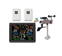 Stazione Meteo, Stazione meteorologica Allarme digitale Orologio da parete Interno 2 pezzi Pluviometro anemometro pressione umidità esterna(WIFI0300-02)