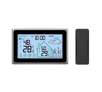 Stazione Meteo, Stazione meteorologica wireless Touch LCD Orologio da parete digitale DCF Termometro interno/esterno Igrometro Sensore previsione comfort tendenza(Noir)
