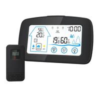 Stazione Meteo, Touch screen, monitor di umidità e temperatura, termometro wireless for interni ed esterni, igrometro, orologio da parete meteorologico elettronico digitale(Noir)