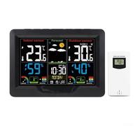 Stazione meteo wireless con schermo a colori, termometro igrometro per interni ed esterni, previsioni a 6 livelli, comfort per rischio di muffa, doppia sveglia, 12/24 ore,