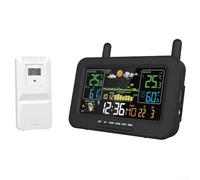 Stazione meteo wireless per interni ed esterni, stazione di previsioni digitale LCD a colori LCD temperatura umidità barometro orologio allarme sensore accurato (nero US)