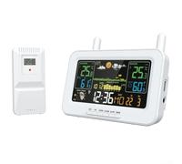 Stazione meteo wireless per interni ed esterni, stazione digitale di previsioni LCD a colori, temperatura umidità, barometro, orologio, allarme accurato (bianco EU)