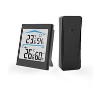Stazione meteorologica LCD Digitale Termometro igrometro di Tendenza per Interni ed Esterni Sensore remoto Wireless Retroilluminazione attivata dal Movimento,Nero