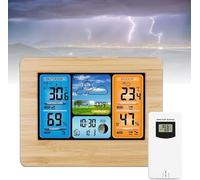 Stazione Meteorologica, Termometro Wireless in bambù Igrometro con Schermo LCD A Colori, Monitor di umidità della Temperatura, Sveglia Digitale, Previsioni del Tempo per Camera da Letto, Uf