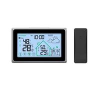 Stazione meteorologica wireless Digitale DCF Orologio da parete radiocontrollato Termometro da interno/esterno Igrometro Sensore di previsione della tendenza(Noir)