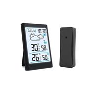 Stazione meteorologica Wireless Intelligente Termometro Digitale da Interno/Esterno LCD Grande Igrometro Sensore remoto Sveglia Previsioni Meteo,Nero