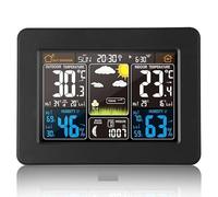 Stazione meteorologica wireless LCD digitale misuratore di temperatura e umidità barometro sveglia da tavolo fase lunare previsioni meteo colorate(Black)