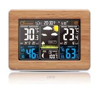 Stazione meteorologica wireless LCD digitale misuratore di temperatura e umidità barometro sveglia da tavolo fase lunare previsioni meteo colorate(Wooden)